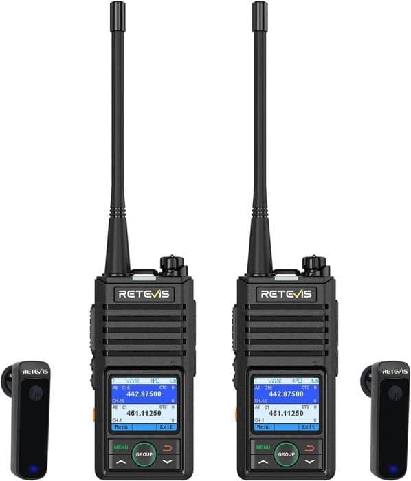 Retevis RB658 Talkie Walkie APP, Bluetooth, 1800mAh, AI Bullerdämpning, 1,77 Tum Skärm, med Trådlösa Hörlurar för Flotta