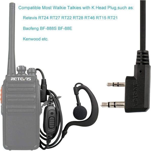 Retevis RE3120 Talkie Walkie Hörlurar med Mikrofon 2 Pin C-Typ Radio Headset För RT24 RT622 RT27 RT617 Baofeng BF-88E Kenwood(4 St)