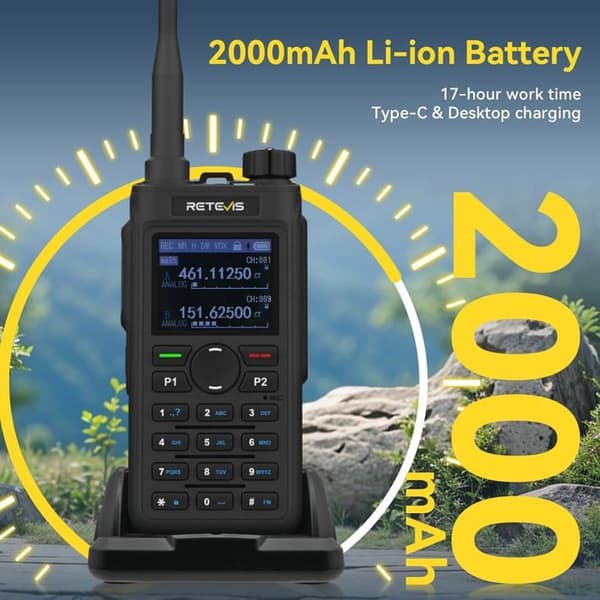 Retevis C62 Dubbelband Walkie-Talkie, Laddningsbar Ham Amatörradio, Lång Räckvidd, 2000mAh, Typ-C, för Vandring/Jakt/Camping