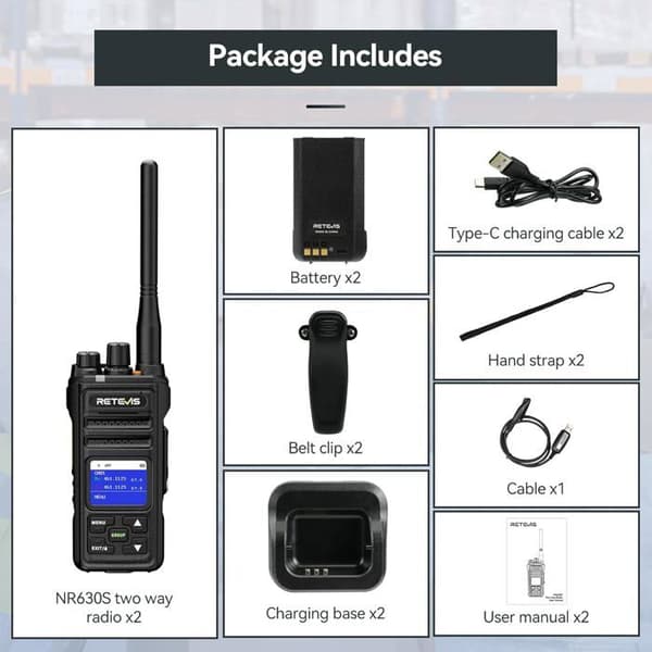 Retevis NR630S Talkie Walkie, Radio Bidirektionell Lång Räckvidd, IP67-Skydd, Avancerad Ljudbearbetning, 2800 mAh, LCD-Skärm