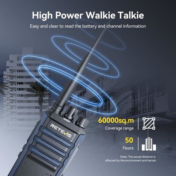 Retevis RT86A Talkie Walkie Långdistans Vuxen, 2500 mAh, Gruppanrop, Hög effekt, Professionell för Säkerhet, Hotell