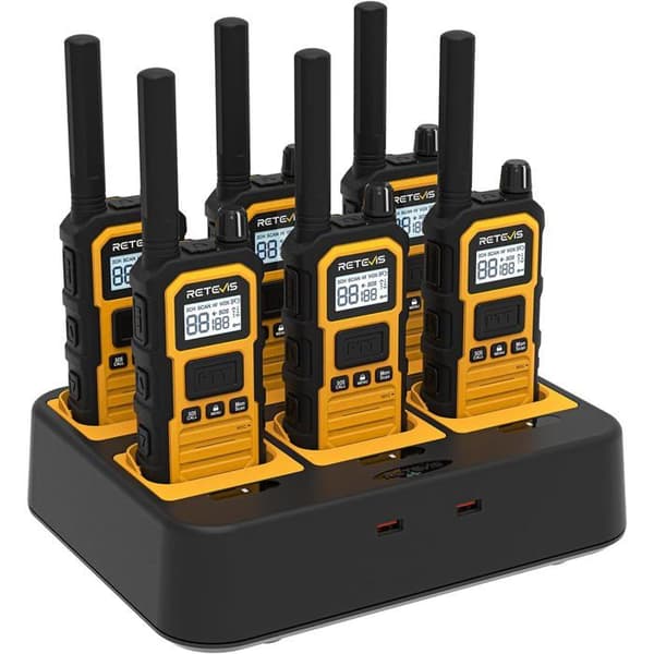 Retevis RB648P Talkie-Walkie Vattentålig IP67, Lång Räckvidd, 6-Vägs Laddare, Gruppsamtal, 2000mAh, med LCD-Skärm för Byggarbetsplats