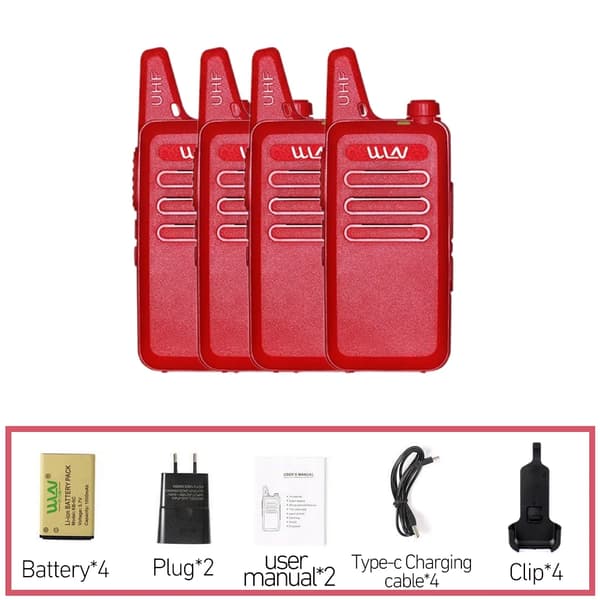 Mini Kätevä Kannettava VHF-puhelin, Taajuusalue 400-470 MHz, Teho 3w-5w, Akun Kapasiteetti 1000 mAh,PUNAINEN-4KPL, EU