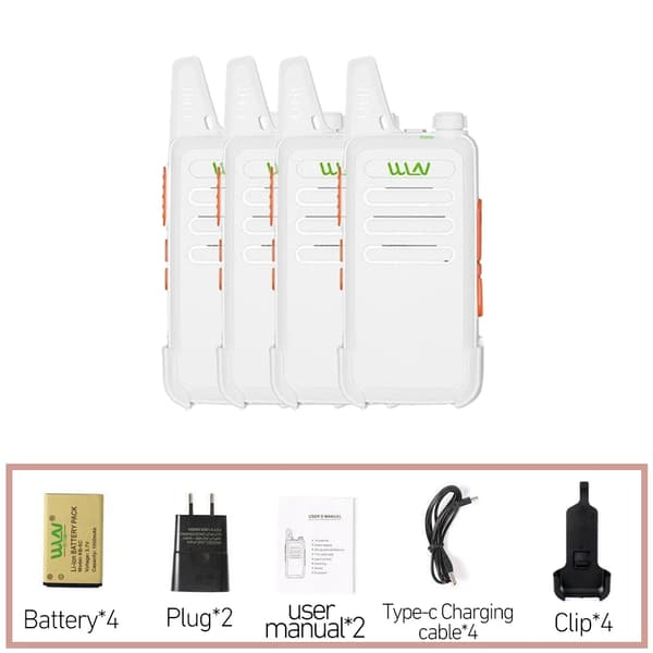 Mini Kätevä Kannettava VHF-puhelin, Taajuusalue 400-470 MHz, Teho 3w-5w, Akun Kapasiteetti 1000 mAh,EU, VALKOINEN-4KPL