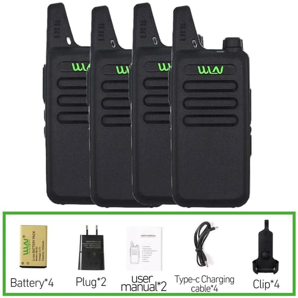 Mini Handy Bærbar Walkie Talkie, Frekvensområde 400-470 MHz, Udgangeffekt 3w-5w, Batterikapacitet 1000 mAh,Sort-4PCS, EU