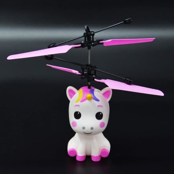 Kögler Mini Flyer fjärrkontroll och USB-kabel Flying Unicorn med LED-ljuseffekter och propellrar handkontroll