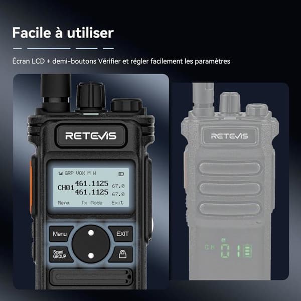 Retevis RT86S Talkie Walkie med Hörlurar, Tvåvägsradio Lång Räckvidd, LCD Skärm 2600 mAh USB C, Gruppsamtal, 2 Stycken