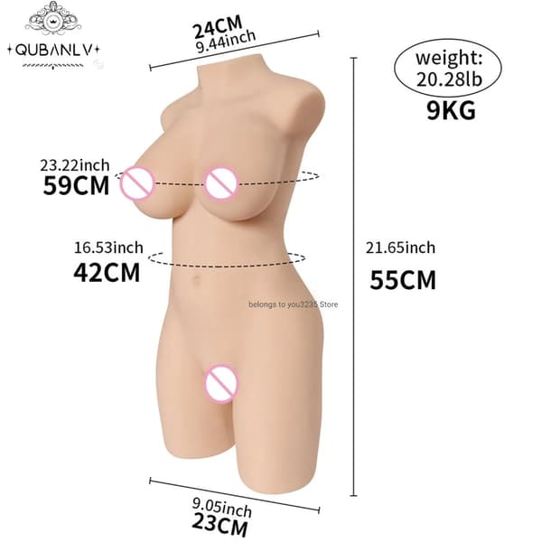 Halvkroppsdocka, Realistiskt TPE-material, Flexibel Rörelse,9KG