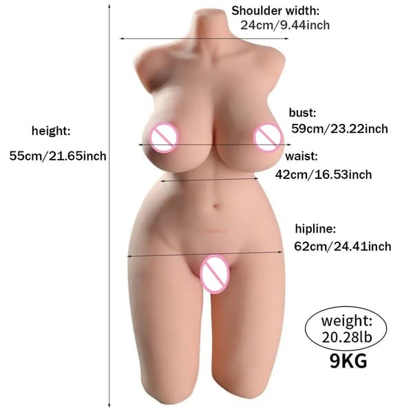Elämänkokoinen naisvartalon torso, realistinen muotoilu, joustava metallirunko,9 kg