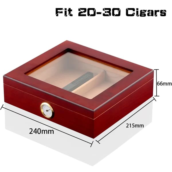 Resehumidor för cigarrer, cederträkonstruktion, glashygrometer, Röd