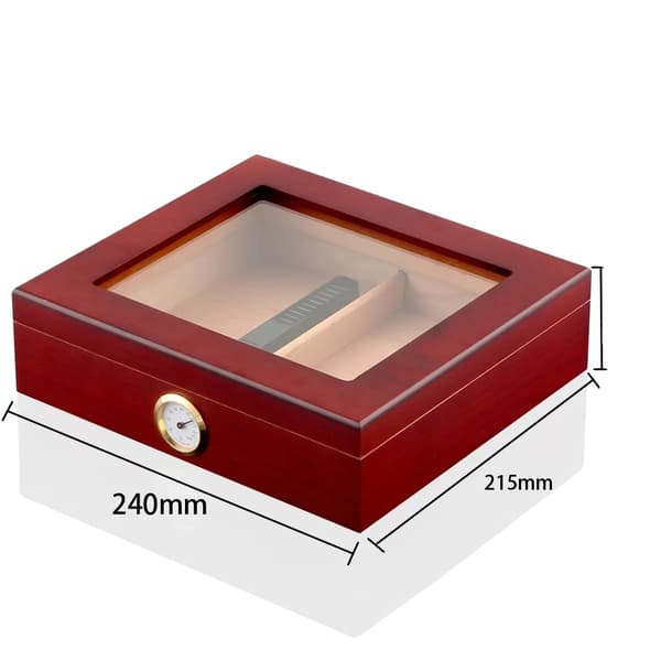 Resehumidor för cigarrer, cederträkonstruktion, glashygrometer, Röd