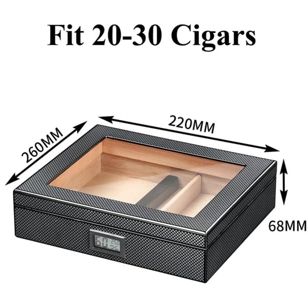 Resehumidor för cigarrer, cederträkonstruktion, glashygrometer, Himmelblå