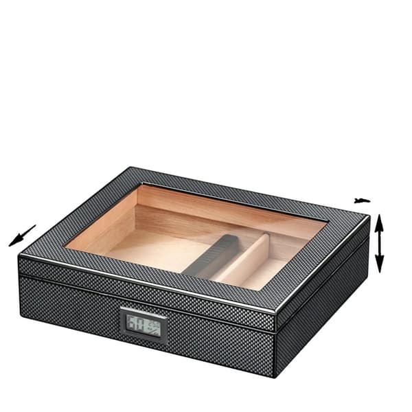 Resehumidor för cigarrer, cederträkonstruktion, glashygrometer, Himmelblå