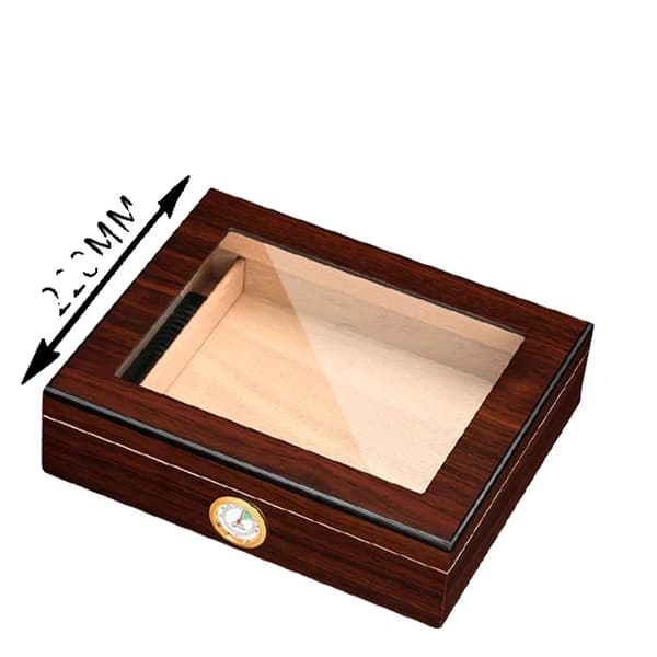 Resehumidor för cigarrer, cederträkonstruktion, glashygrometer, Gul