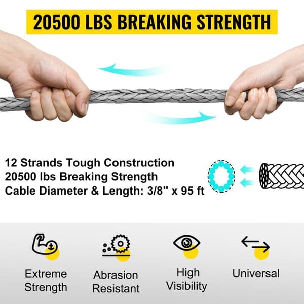 29m x 9,5mm 20500 lbs belastning Syntetiskt vinschrep, supertuffa UHMWPE-fibrer, ärmdesign på båda ändar, reparerbar, hållbar och lätt,lättinstallerad