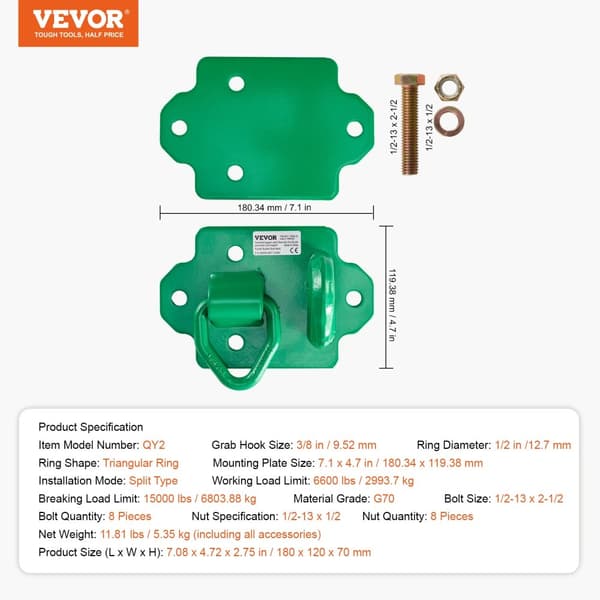 Traktor Skovle Krog, 15000lbs Kapacitet, Holdbart G70 Stål,7,1 x 4,7 tommer 15000 lbs