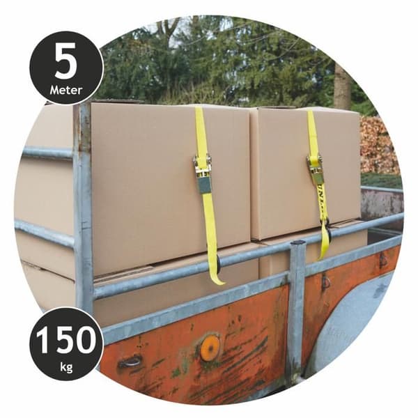 Släpvagnsfilé - Dunlop - Spännband - Paket med 4 - 5 m - Kapacitet 150 kg - Gul