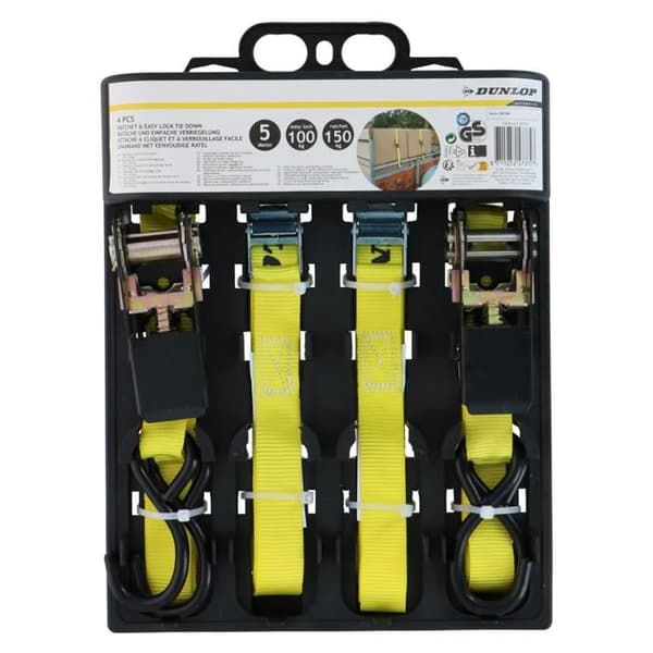 Släpvagnsfilé - Dunlop - Spännband - Paket med 4 - 5 m - Kapacitet 150 kg - Gul
