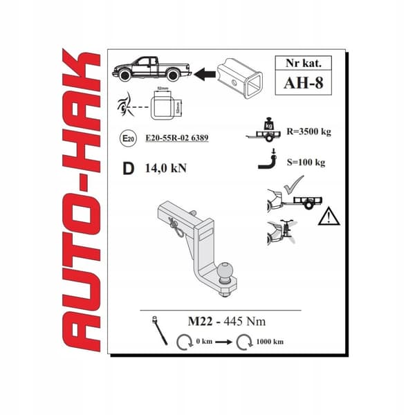 Vetokoukun madallusadapteri USA Auto Hak AH-8 52x52