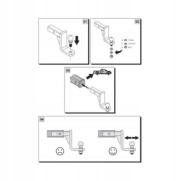 Vetokoukun madallusadapteri USA Auto Hak AH-8 52x52