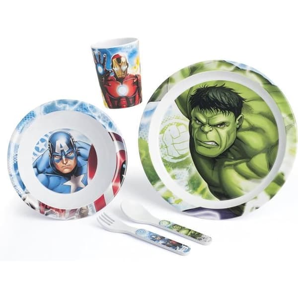 AVENGERS - Måltidsset (tallrik, skål, glas) + 2 kuvert