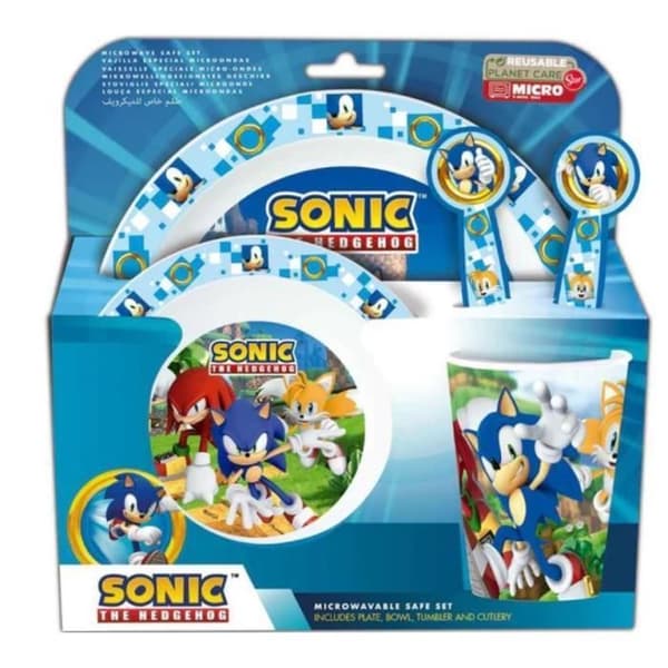 Lunchställ i plast porslin glasbestick Sonic The Hedgehog