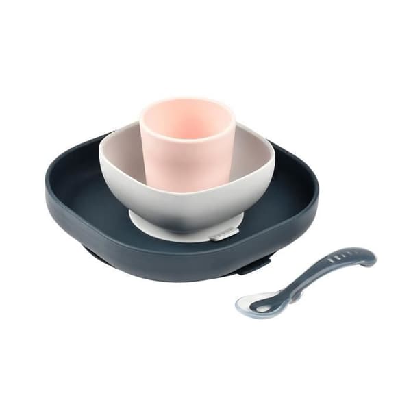 Måltidslåda i silikon - BEABA - Nattblå - Tallrik, skål, glas, sked - Baby 4 månader