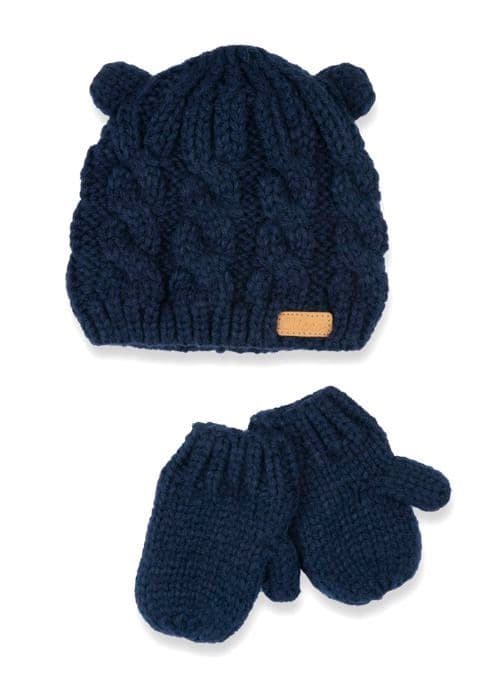 Ensemble - set måltid Chicco, Set mössa och handskar i bomull för vinter, Designad i Italien, Blå, 3 månader