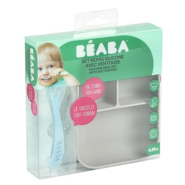Béaba Repas Silikon Måltidsset med sugkopp Grå