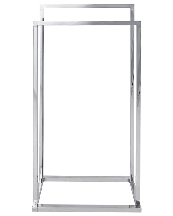 Handduksställ Glansig Silver Stål 2 Stänger Badrumstillbehör Stående Handduksförvaring Stång Modern Design