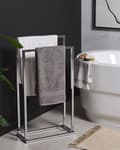 Miniatyrbild 2 av 5: Handduksställ Glansig Silver Stål 2 Stänger Badrumstillbehör Stående Handduksförvaring Stång Modern Design