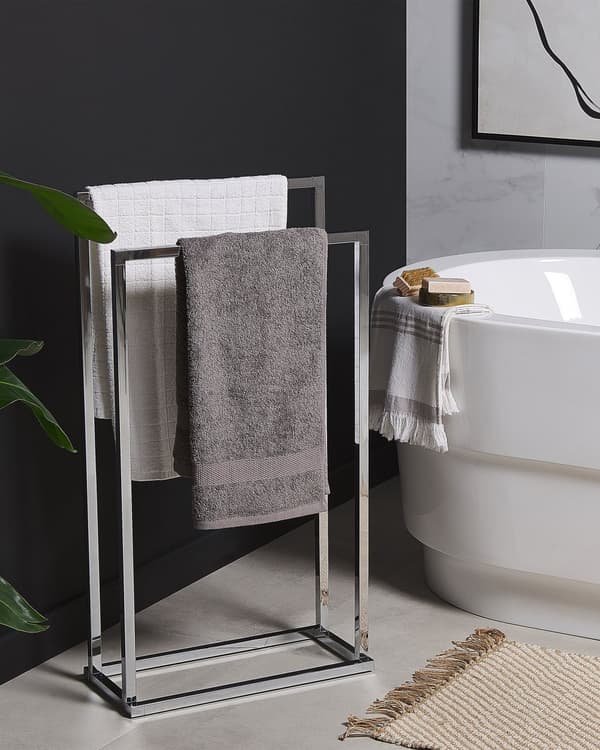 Handduksställ Glansig Silver Stål 2 Stänger Badrumstillbehör Stående Handduksförvaring Stång Modern Design