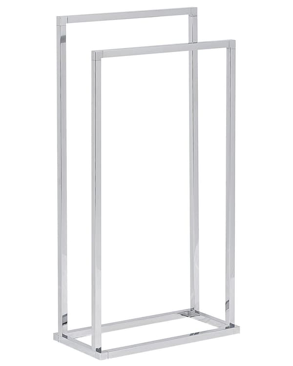 Handduksställ Glansig Silver Stål 2 Stänger Badrumstillbehör Stående Handduksförvaring Stång Modern Design