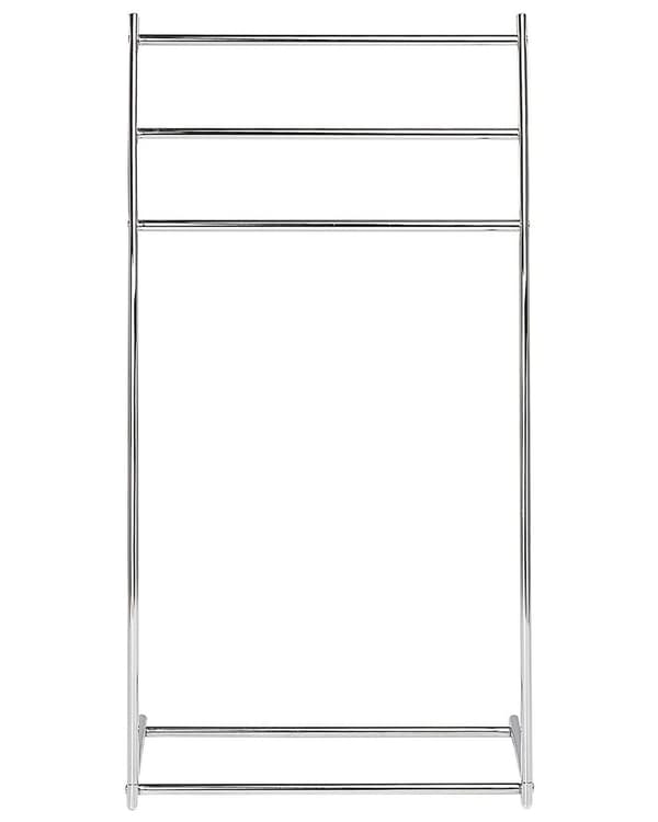 Håndklædestativ Blank Sølv Stål 3 Skinner Badeværelsestilbehør Stående Håndklædestativ Moderne Design