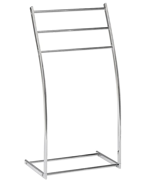 Håndklædestativ Blank Sølv Stål 3 Skinner Badeværelsestilbehør Stående Håndklædestativ Moderne Design