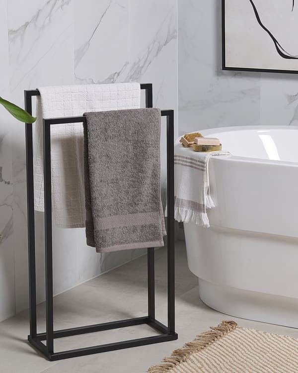 Håndklædestativ sort mat stål 85 x 45 cm 2 skinner Badeværelsestilbehør Stående håndklædeopbevaringsstativ i Moderne design