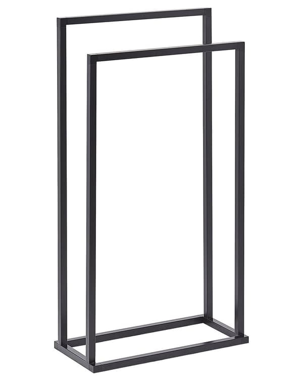 Håndklædestativ sort mat stål 85 x 45 cm 2 skinner Badeværelsestilbehør Stående håndklædeopbevaringsstativ i Moderne design