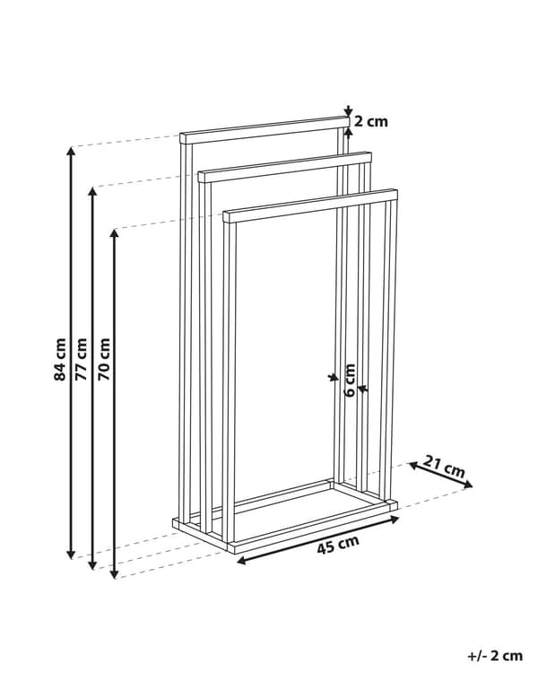 Håndklædeholder Sølv Krom Stål og Mørkt Træ 84 x 45 x 21 cm 3 Skinner Badeværelsestilbehør Fritstående Håndklædestativ til Gulv Moderne Design