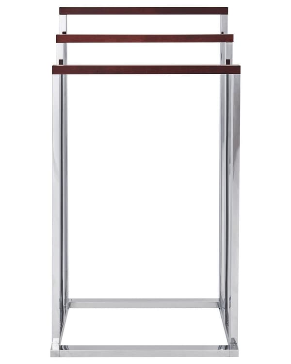 Håndklædeholder Sølv Krom Stål og Mørkt Træ 84 x 45 x 21 cm 3 Skinner Badeværelsestilbehør Fritstående Håndklædestativ til Gulv Moderne Design
