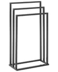 Pikkukuva 1 / 5: Pyyheteline 45 x 84 x 21 cm kolmiosainen mattamusta runko tumma puu vapaasti seisova moderni tyyli