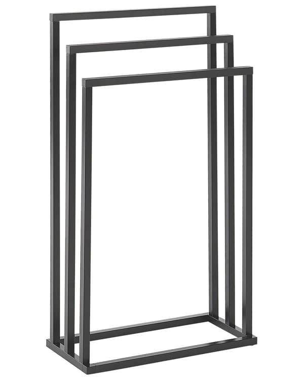 Handduksställ Svart och mörkt trä Stål 3 skenor Badrumstillbehör Stående handduksförvaring Modern design