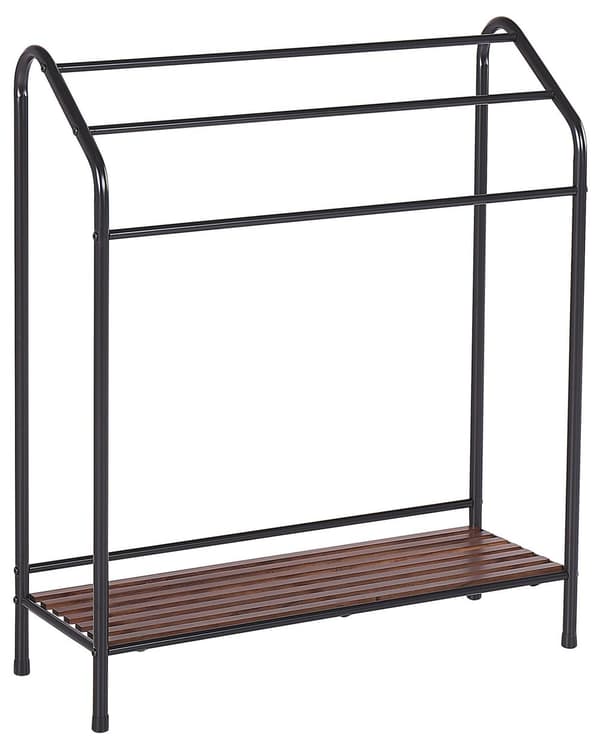 Håndklædeholder Sort og Mørk Fyrretræ 72 x 85 cm Dekorativ Fritstående Håndklædestativ til Gulv uden Skruer Tilbehør Badeværelse