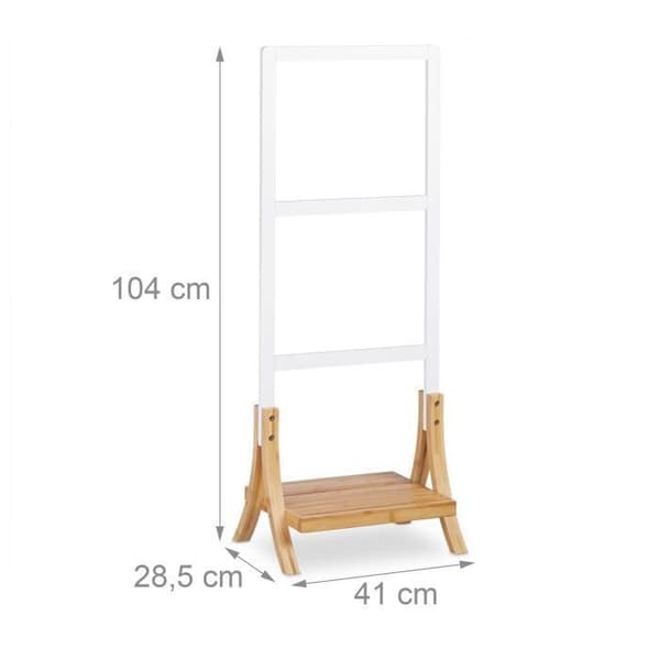 Relaxdays Handdukshängare med stativ, 3 armar, badrum, klädhängare, servitör HxlxB: 104 x 41 x 28,5 cm, vit