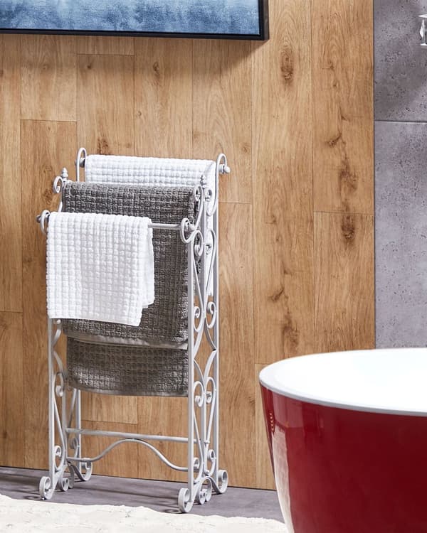 Håndklædeholder Grå Pulverlakeret Jern 45 x 90 cm Badeværelsestilbehør Fritstående Stående Stativ Opbevaring Fransk Moderne Design