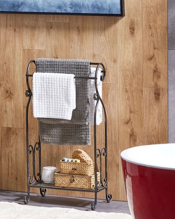 Håndklædeholder Sort Pulverlakeret Jern 49 x 91 cm Fritstående Håndkædestativ Fransk Stil Moderne Design Badeværelse Tilbehør Inspiration