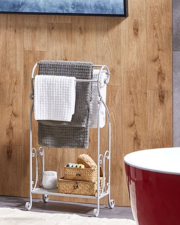 Håndklædeholder Grå Pulverlakeret Jern 49 x 91 cm Fritstående Håndkædestativ Fransk Stil Moderne Design Badeværelse Tilbehør Inspiration