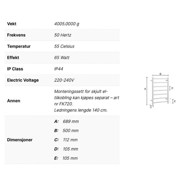 Smedbo Dry FK/FB700 Håndkletørker Kompakt