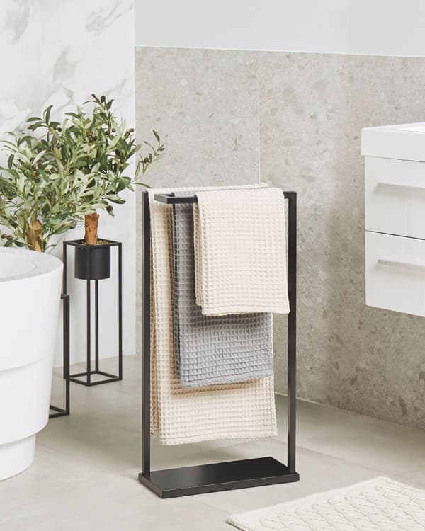 Håndklestativ Svart Matt Pulverlakkert Frittstående Moderne Design Baderomstilbehør