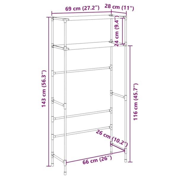 vidaXL opbevaringsstativ med 2 hylder 69x28x143 cm jern grå