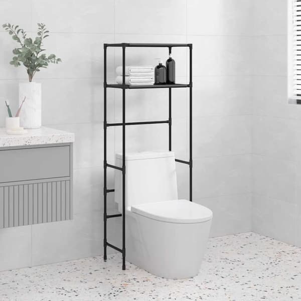vidaXL Oppbevaringsstativ 2 hyller toalett svart 53,5x28x143 cm jern